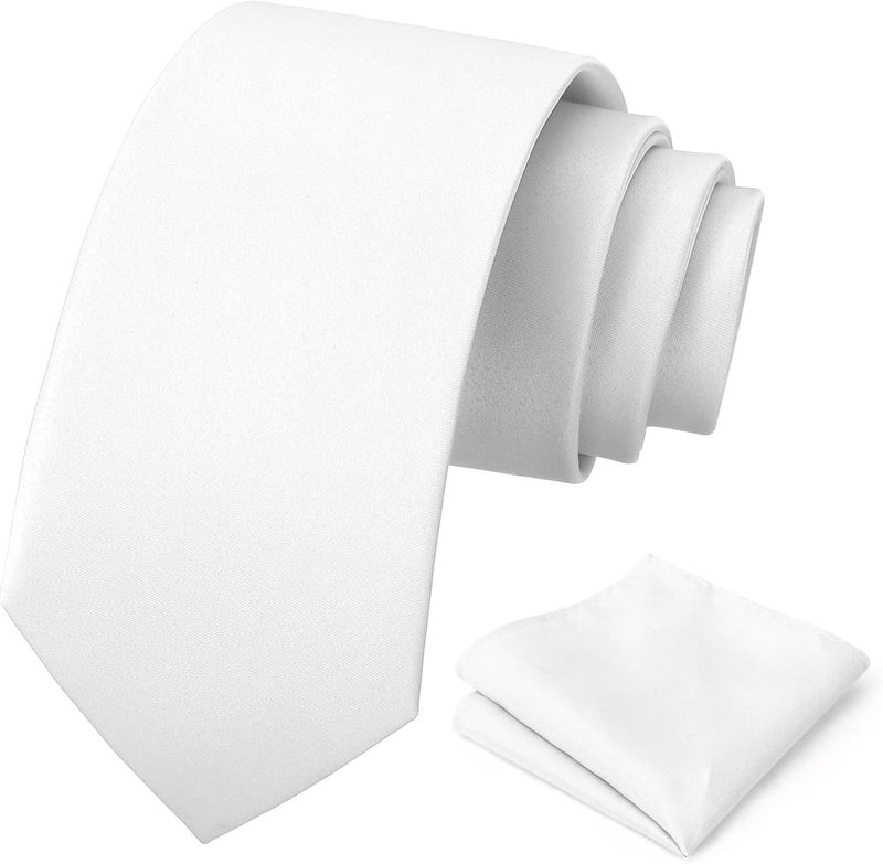 pensee Men's Tie Set Solid Pure Color 3.15" (8CM) Classic Formal Plain Necktie and Pocket Square Set For Men - Image 1